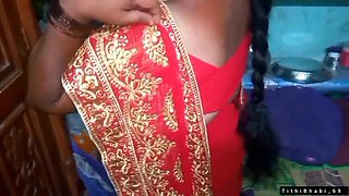 Desi Bhabi Changing Her Red Shari.