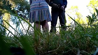 MILF Elena Gets Convinced to Jerk Off Big Cock Outdoors with Huge Cumload