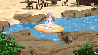 Genshin Impact - Ayaka, Barbara and Nilou's Secret Beach Sex with Aether - Seductive Moans - 3D NSFW Animation