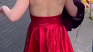 Public Walk and Flashing in Lingerie and Stockings