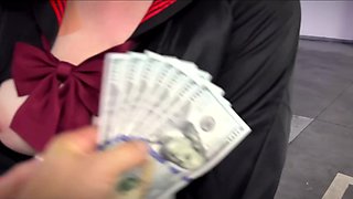 Adorable Asian schoolgirl is willing to fuck him for money