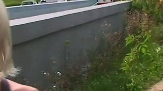 Blonde beauty gets fucked and facialized outdoor