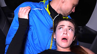 Passionate busty girlfriend cunt fingered and creampied in car