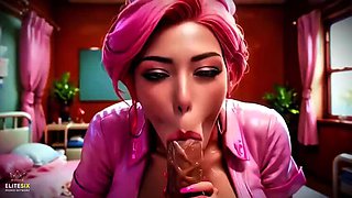 Pink Hair Bimbo Nurse Fucks Patient Hard - Wild Blowjob & Sloppy Sucking Action
