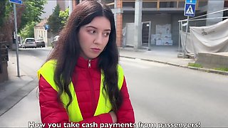 Slim Brunette Swindler Playing a Conductor Pleases a Fake Officer With BJ & Hot Sex To Avoid Arrest