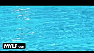 Mylf - sizzling hot mummies entices hunk pool dude to join them in fucking threesome