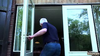 Old perv buries himself deep inside sweet teen's tight pussy