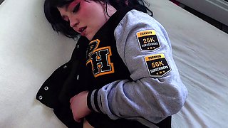 Brunette wife with big boobs gives blowjob