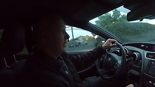 Amateur MILF Threesome in Car - German Cougars Pegging Rideshare Driver