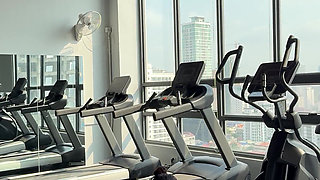 Yoga in a Gym with Boobs Flashing