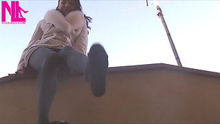 Dangling in Grey Pantyhose and Ballet Flats with Chains
