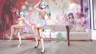 [mmd] Radiant Hatsune Katsuharu Hurly Burly Three-person Striptease Erotic Uniform