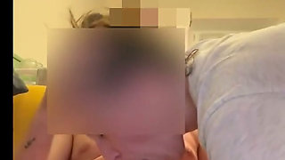 Couch session: she sucks me then rides me from behind