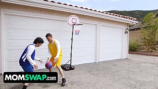 Basketball game with tart stepmoms leads to a foursome fuckfest gangbang - momswap