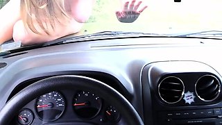Blonde Milf Seduces Driver, Masturbating in Public