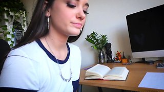 Brunette teen swallowing cum in POV blowjob