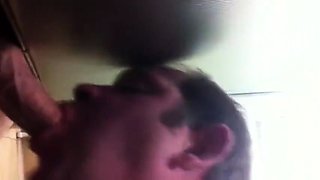 Big Cock Blowjob Under the Stall with Cum in Mouth