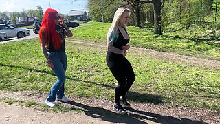 Girlfriends Peeing at the Rest Stop!