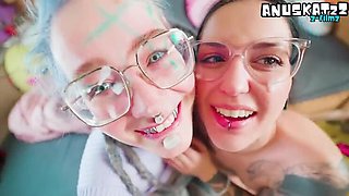 Thick Goth Teens ANAL Threesome POV - Double Blowjob & Sloppy Facials