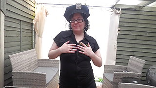 Sexy Police Woman Cosplay Stripping in Holdup Stockings