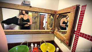 Kinky Mary Pisses Standing in the Bathroom Hairy Pussy Close-up Golden Stream