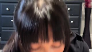 Busty brunette foot fetish and footjob in nylons