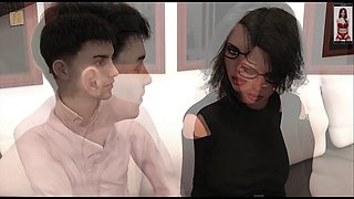 Steamy visual novel featuring a hot brunette babe with big tits and a cute ass