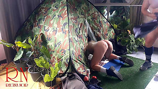 Sex in Camp. a Stranger Fucks a Nudist Lady in Her Pussy in a Camping in Nature. Blowjob Cam 1