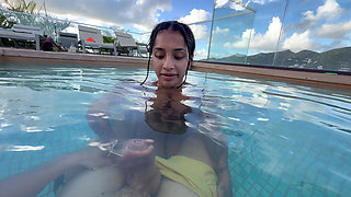 Busty India Gives an Amazing Blowjob in the Hotel Pool to Everyone's Glass- Yasmina Khan