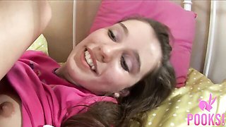 Pink Sweatshirt Girl Spreads On White Bed