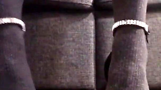 Black Ankle Strap High Heels and Pantyhose Walk