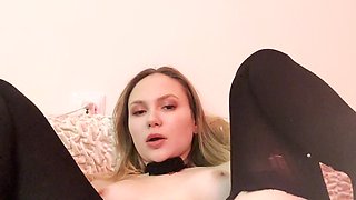 Cute Girl Rips Pantyhose on Herself, Fucks with Double Dildo in All Holes. Rips Ass and Pussy. Deep Penetration