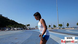 Thai skater teen relaxing on a big cock