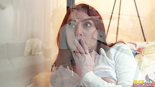 Skinny redhead model Katy Rose is enjoying this large penis so much