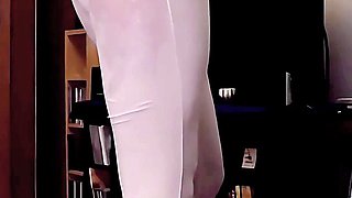 White Leggings Sloppy Dildo Deepthroat with a Lot of Saliva