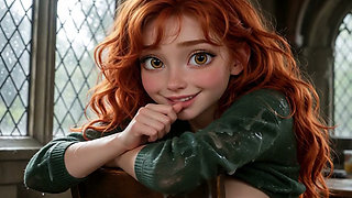 beautiful redhead seducing at the magic school (AI-generated)