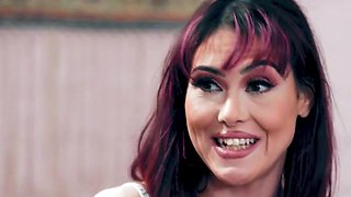 Bisexual hairypussy babe in fishnets drilled in MMF 3some