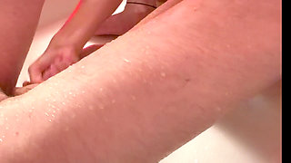 Femdom Milks moaning sub in the shower, Overstim and moaning