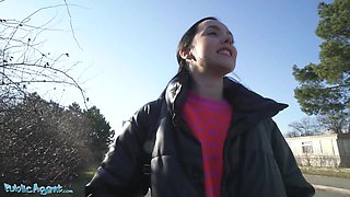 Public Agent - Young Spanish black-haired with pert jugs lured in public into outdoor fellatio and bang-out