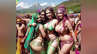 AI Generated Uncensored 3D Anime Hottest Desi Indian Elf Women Partying in " The Great Indian Elf Festival"