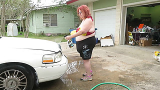 Sexy Mature bbw redhead  Nurse Vicki washes her car!