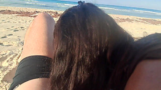 MILF Sucks Cock and Swallows Cum on the Beach POV