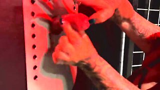 Danish Mistress Gloryhole Handjob & BDSM Punishment for Slave - Mature MILF in Latex