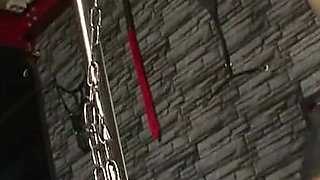 Humiliating bondage with whipping