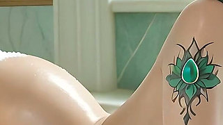 Beautiful Nude Woman with Emerald Crown Braid in Luxury Soapy Bath