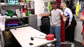 Extra full female mall cop in a threeway with pilfers