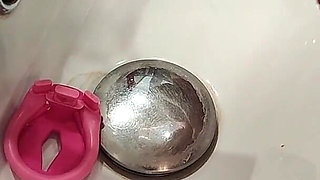 Femdom. Mommy Removes the Cage From Her Stepson's Penis, Lets Him Pee and Washes Him in the Shower.