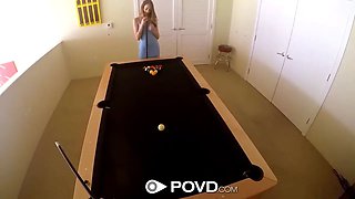 POVD Pool table masturbation and fuck with brunette Samantha Hayes