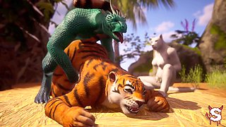 Furry girls go wild on lizard guy in a hardcore crazy life hump