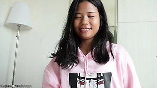 Thai teen lets me nut in her mouth while I work